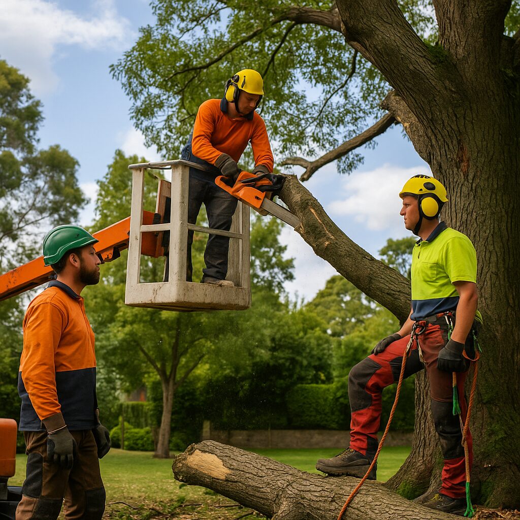 Tree removal specialist cutting and removing a palm tree in Sydney with professional equipment.