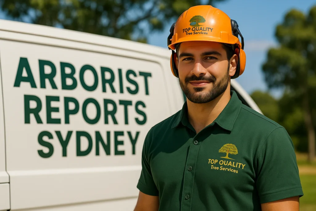 Sydney arborist preparing an AQF Level 5 arborist report while inspecting a tree – Top Quality Tree Services