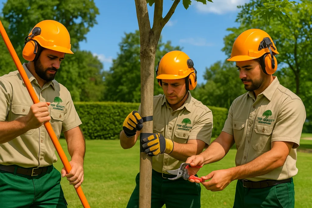 Three Top Quality Tree Services arborists performing professional tree care in Sydney park