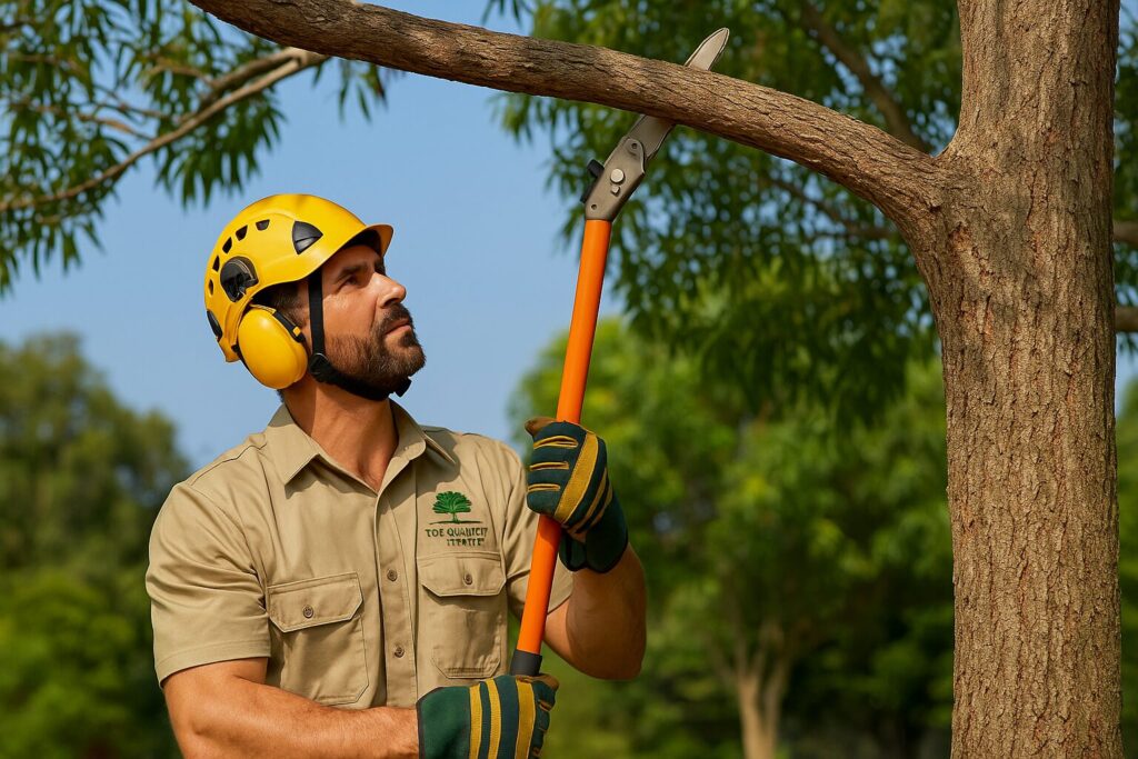 Professional arborist from Top Quality Tree Services performing tree maintenance in Sydney garden