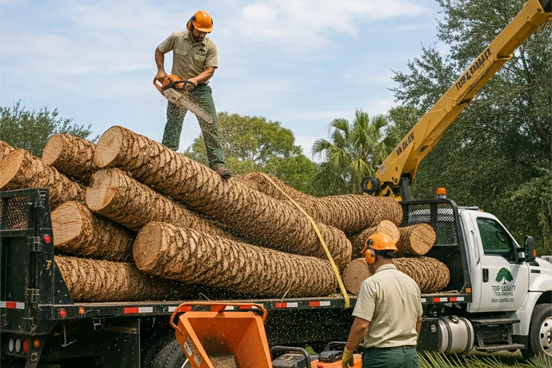 Palm trees being carried on truck
