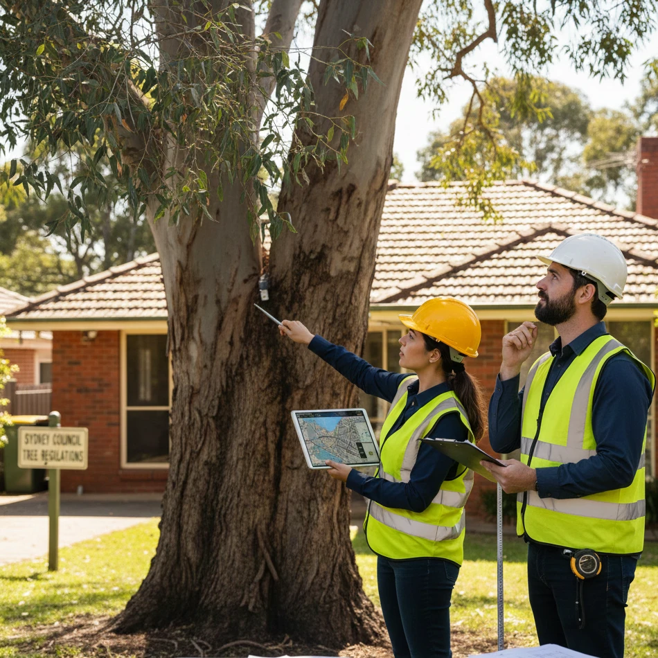 People checking tree for Sydney regulation.