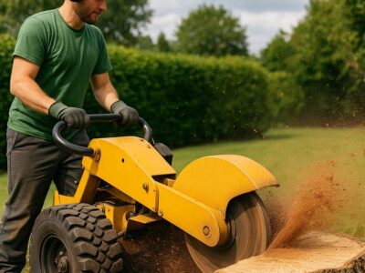 A man doing strump grinding