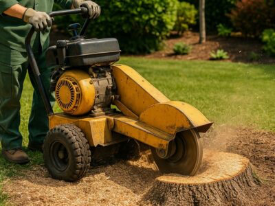 a person is cutting trees by using tree cutting machine in sydney