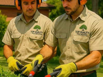 Top Quality Tree Services arborist cleaning up hedge clippings after trimming in Sydney